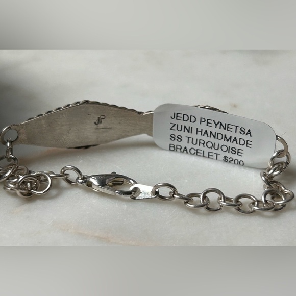 NWT Jedd Peynetsa Zuni Handmade SS Turquoise Bracelet - Picture 2 of 7